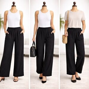 Old Navy Women’s Black Wide Leg Lounge Pants Elastic Waist Pull On Casual Comfor